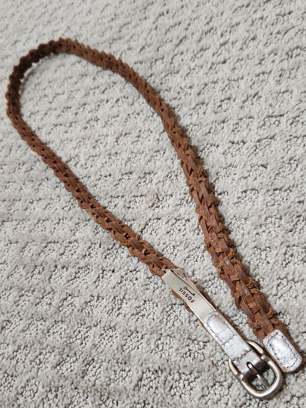 Fossil Braided Leather Belt in Metallic Pewter, Copper Brown, Gold Size Medium - Picture 10 of 13